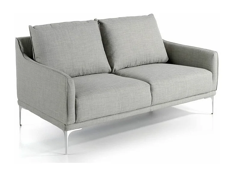Canapé design 2 places tissu gris clair et acier chromé Kira