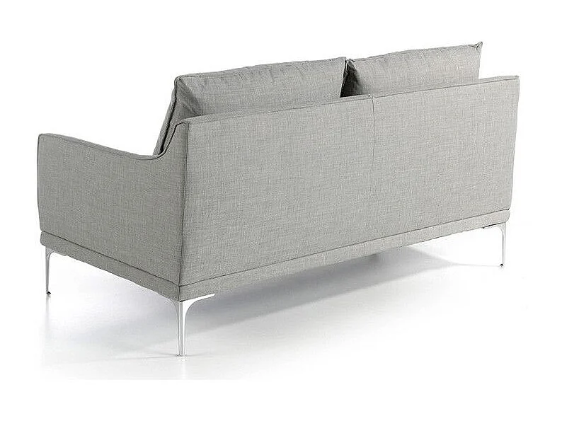 Canapé design 2 places tissu gris clair et acier chromé Kira