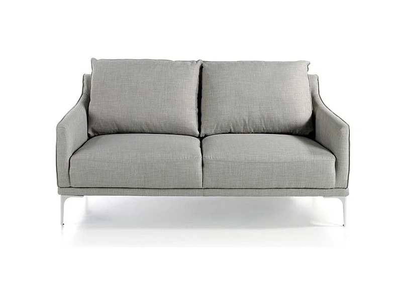 Canapé design 2 places tissu gris clair et acier chromé Kira