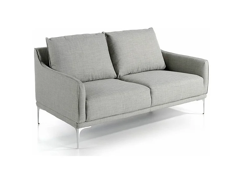 Canapé design 2 places tissu gris clair et acier chromé Kira