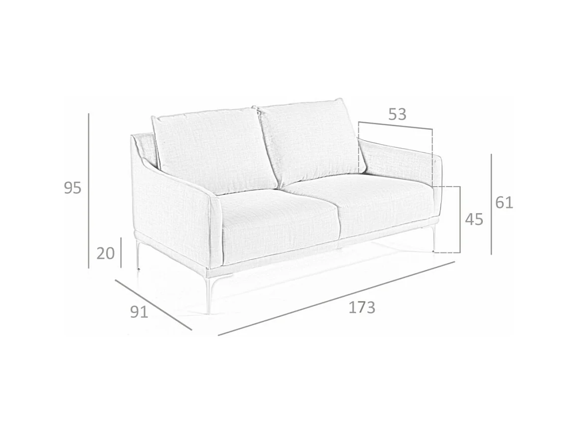 Canapé design 2 places tissu gris clair et acier chromé Kira