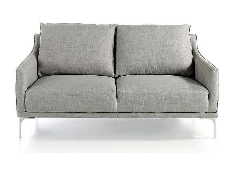 Canapé design 2 places tissu gris clair et acier chromé Kira