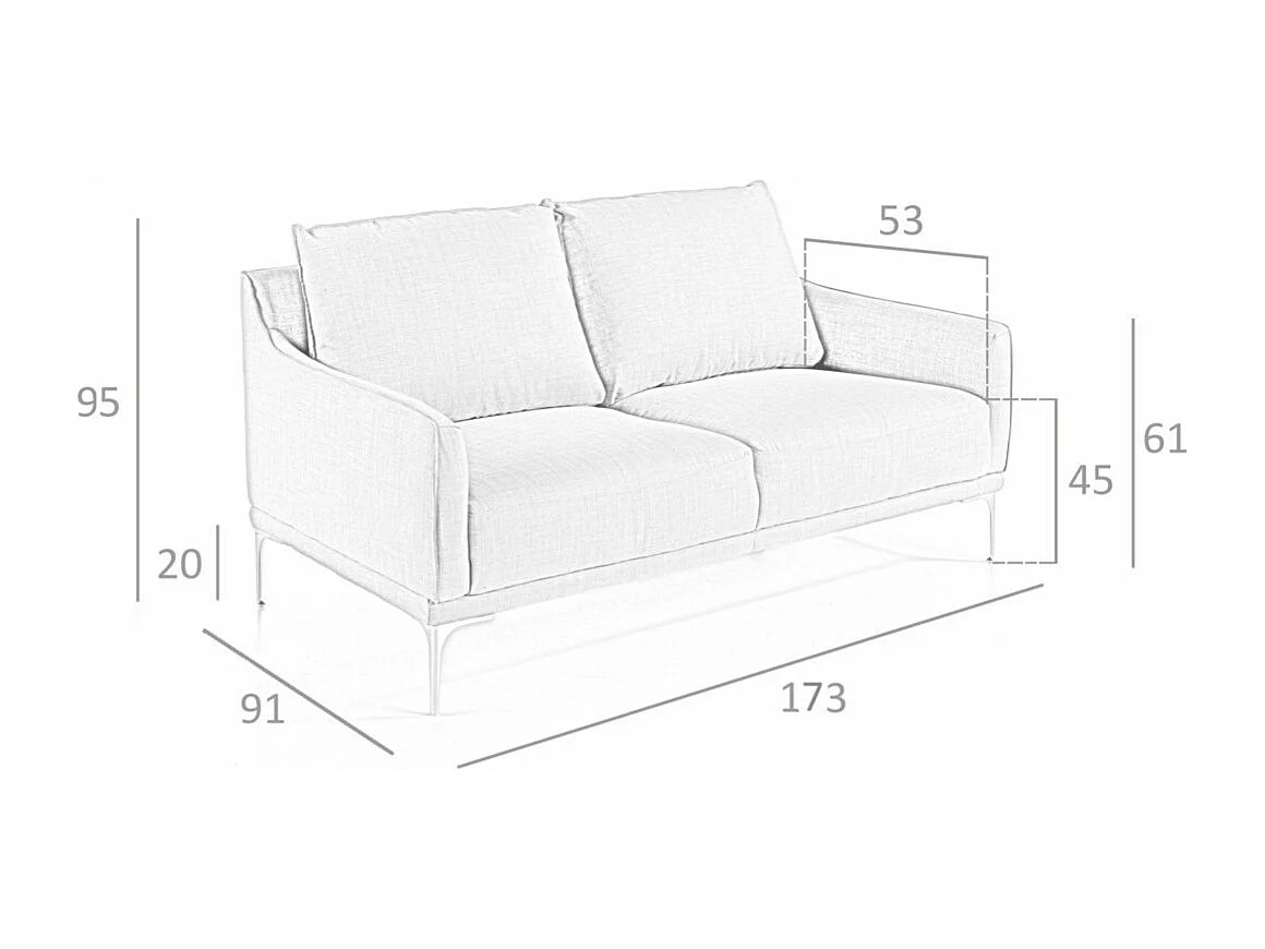 Canapé design 2 places tissu gris clair et acier chromé Kira