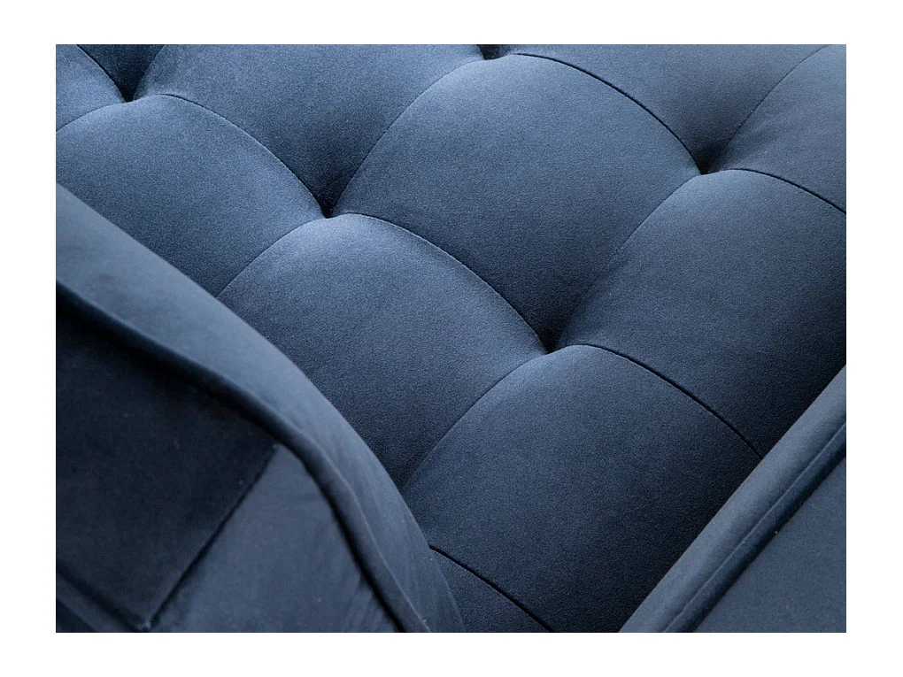 2-zitsbank in stof met blauw fluweeleffect en walnoothout Hastin