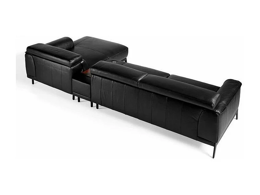 Canapé d'angle droit cuir noir et pieds acier inoxydable Alavy
