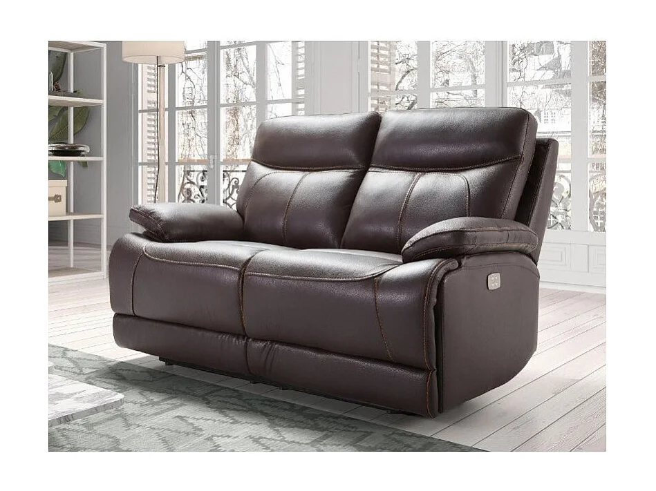 Canapé 2 places fixe cuir marron foncé Ducka 154cm