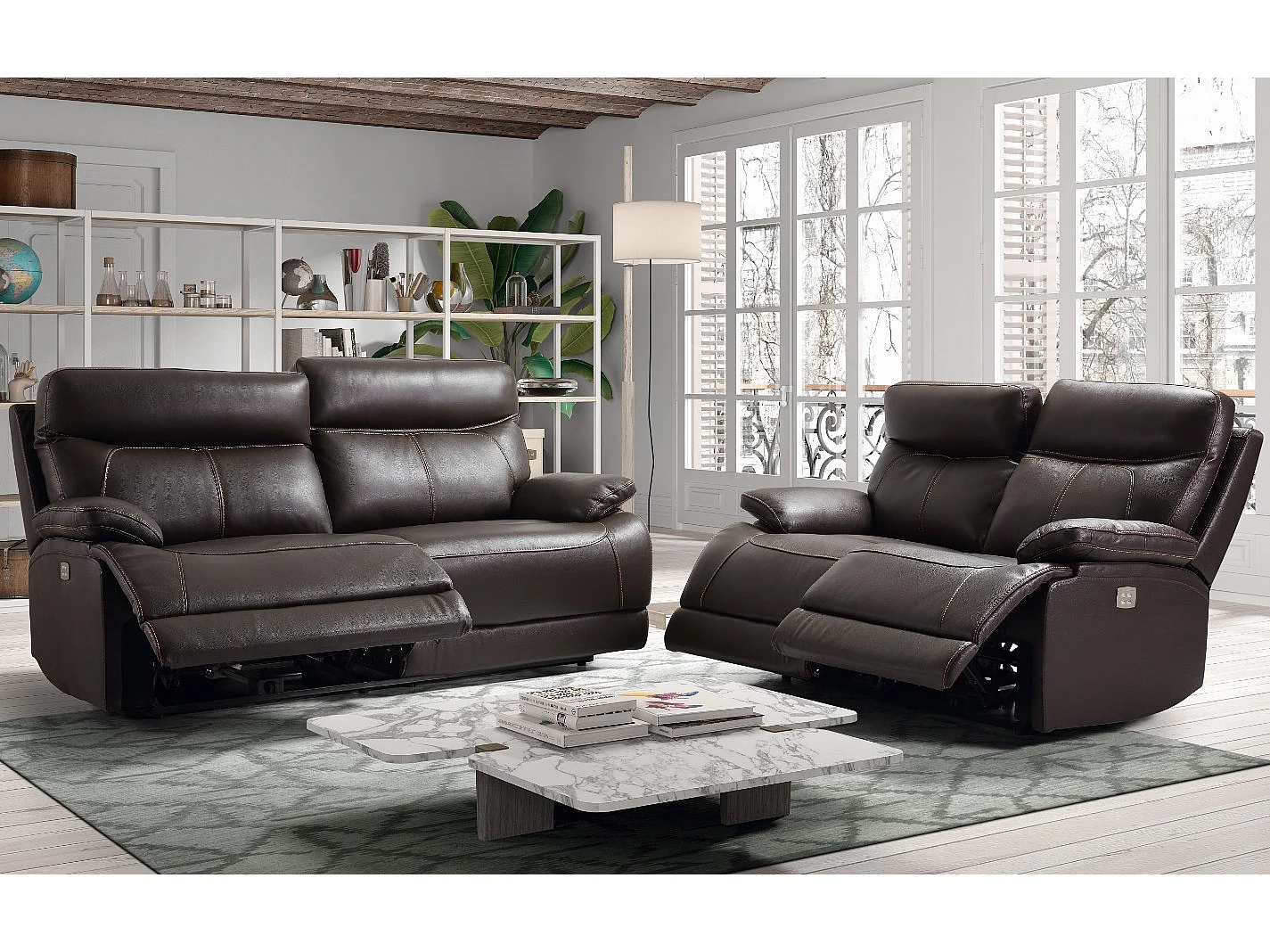 Canapé 2 places fixe cuir marron foncé Ducka 154cm