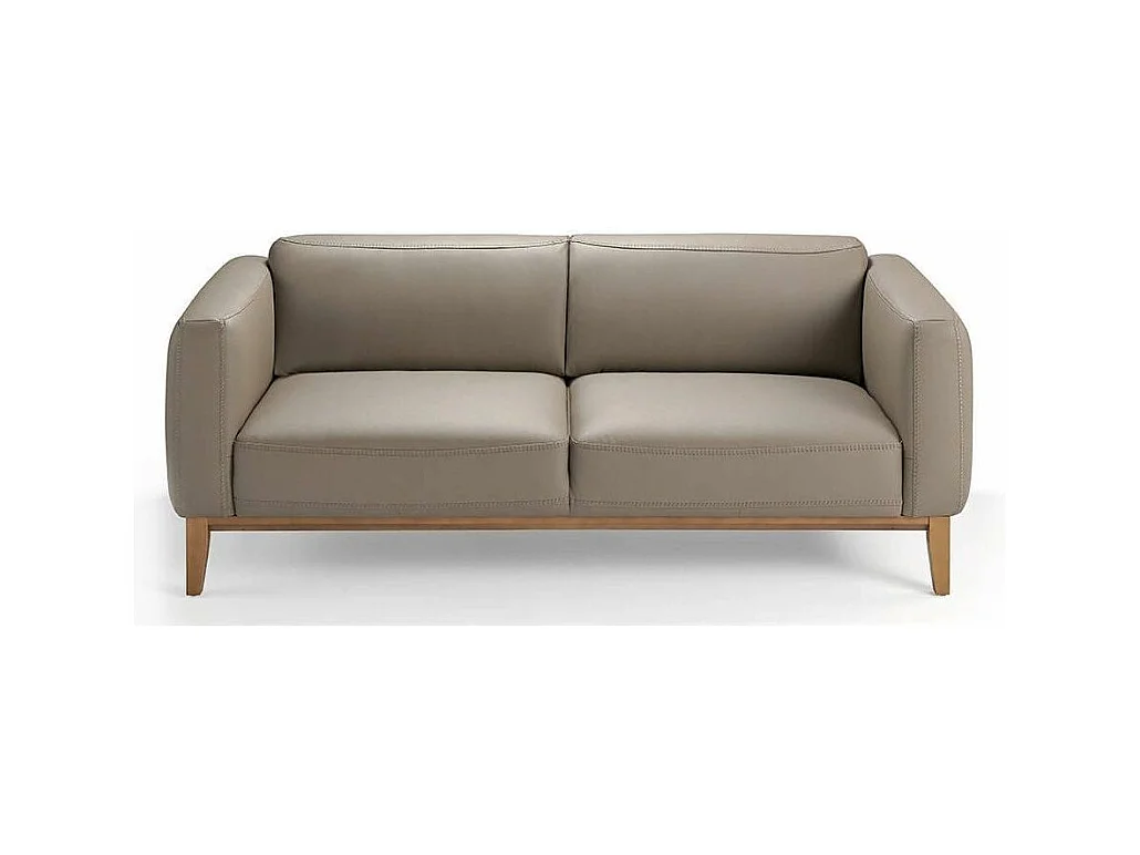 Canapé 3 places cuir taupe et pieds bois pin Kina-Couleur Cuir Piel crema