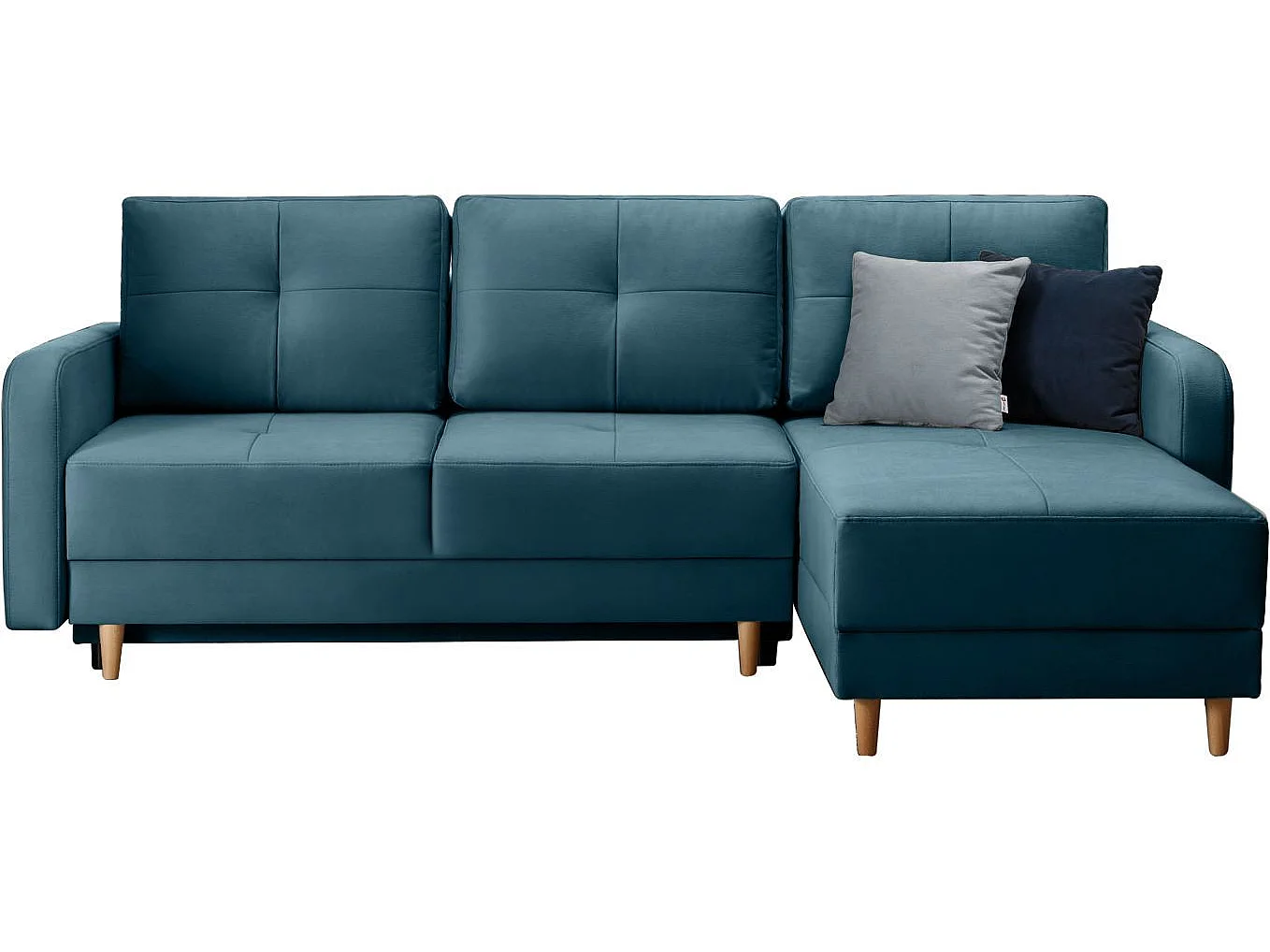 KINDO omkeerbare en omkeerbare stoffen hoekbank - Lichte houten poten-Blauwe Eend