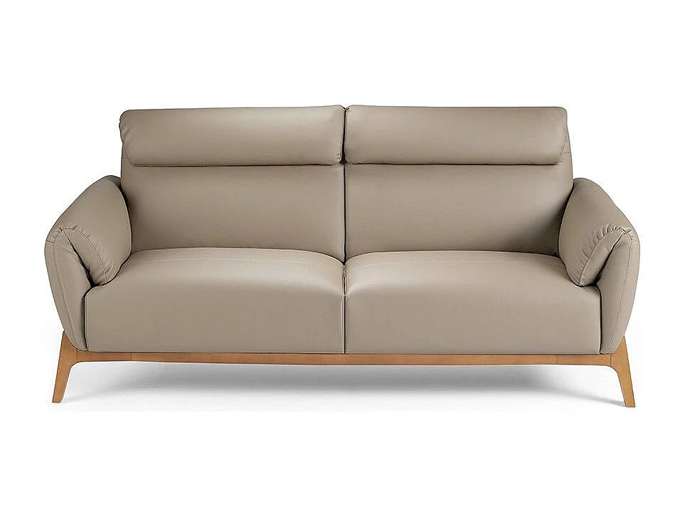 Canapé 3 places contemporain capitonné bois noyer et cuir Bima-Couleur Aqua 00 Blanc