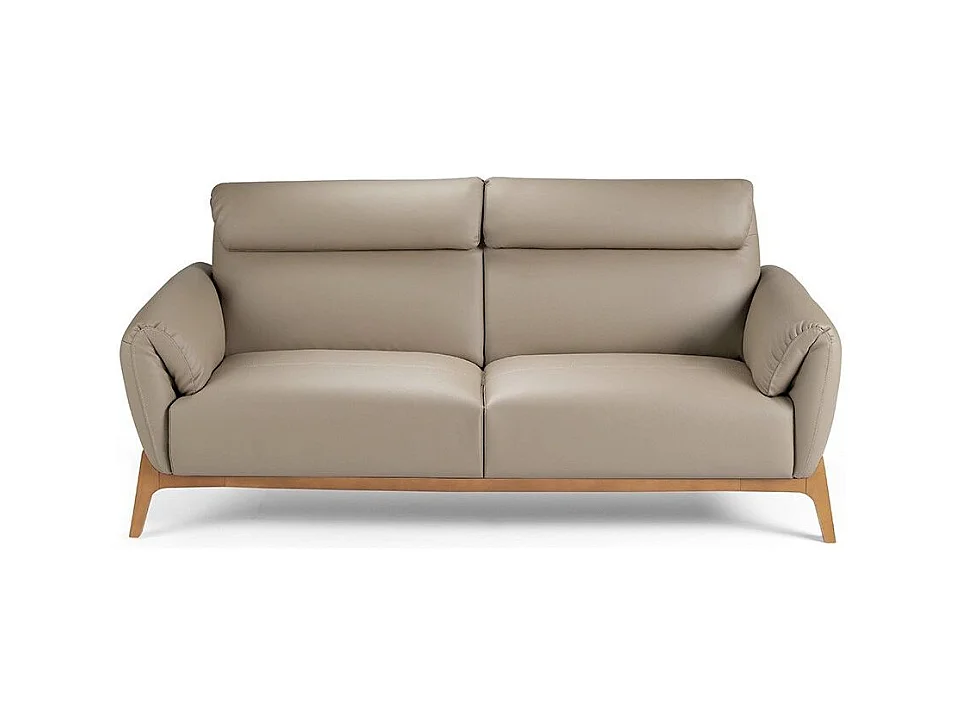 Canapé 3 places contemporain capitonné bois noyer et cuir Bima-Couleur Aqua 00 Blanc