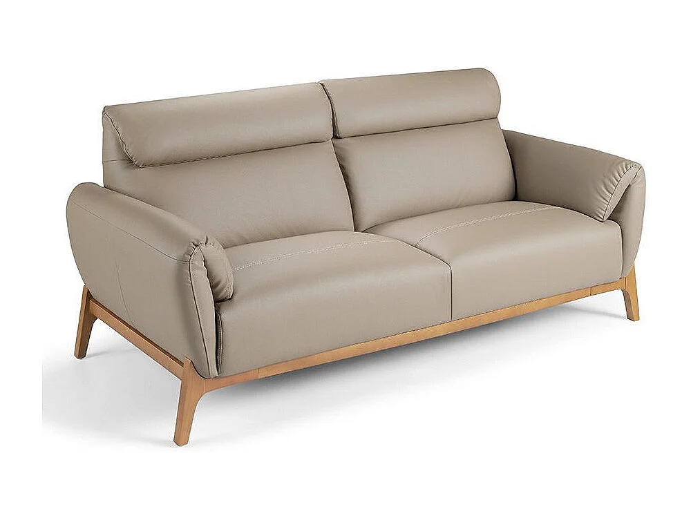 Eigentijdse 3-zitsbank bekleed met notenhout en Bima leer-Kleur Aqua 00 Wit