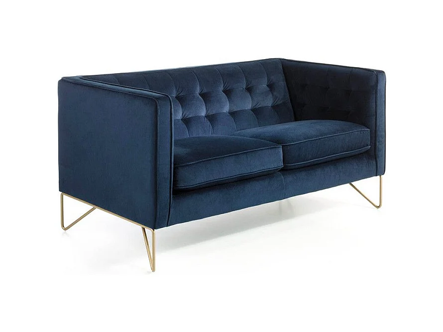 2-zitsbank in blauw fluweeleffect en goudkleurige metalen poten Arkane