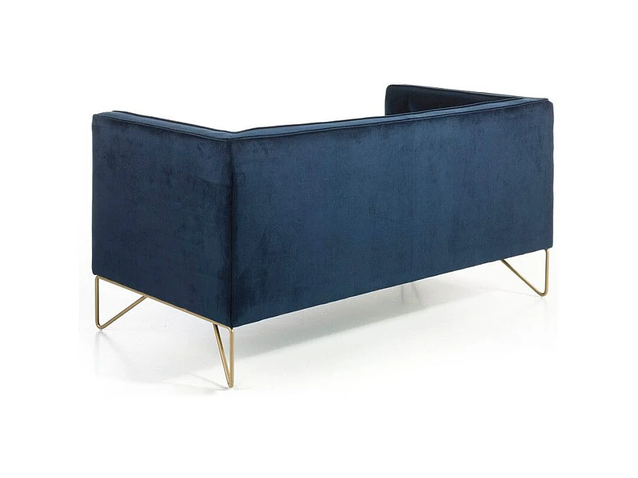 2-zitsbank in blauw fluweeleffect en goudkleurige metalen poten Arkane