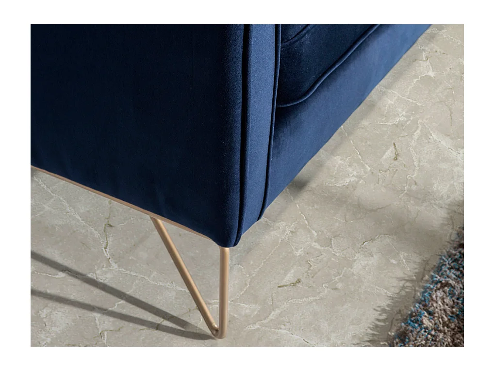 2-zitsbank in blauw fluweeleffect en goudkleurige metalen poten Arkane