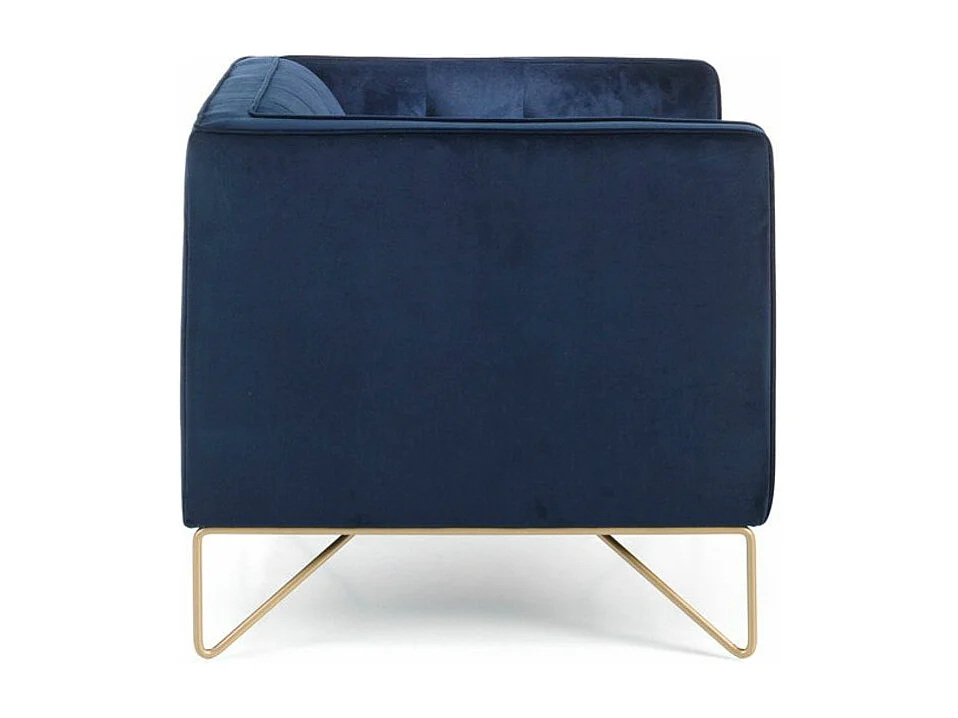 Canapé 2 places effet velours bleu et pieds métal doré Arkane