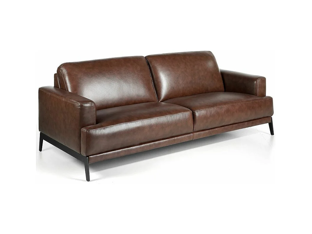 Yaro 3-zits leren bank en zwarte RVS poten-Kleur Parel leer