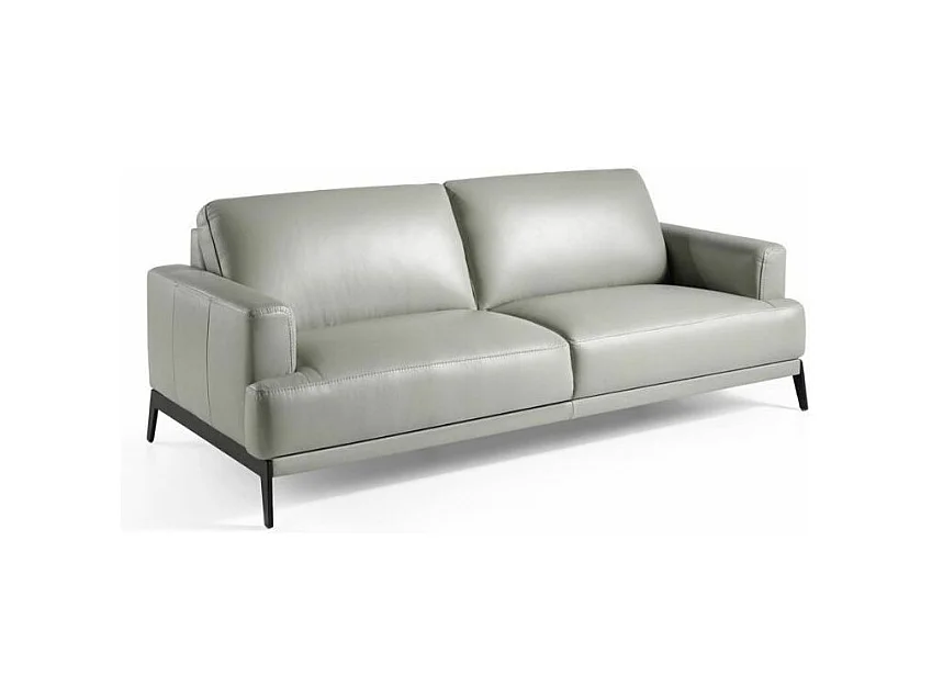 Yaro 3-zits leren bank en zwarte RVS poten-Kleur Parel leer