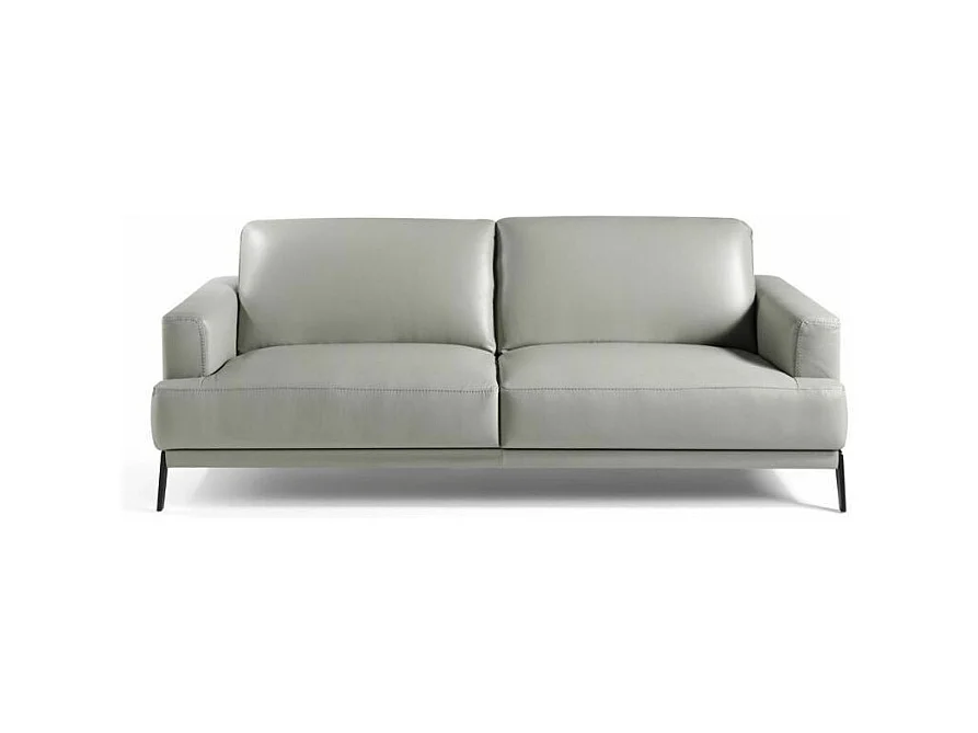 Yaro 3-zits leren bank en zwarte RVS poten-Kleur Parel leer