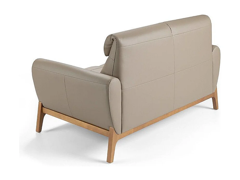 Canapé 2 places contemporain capitonné bois noyer et cuir Bima-Couleur Aqua 23 Chocolat