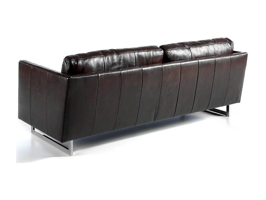 Canapé 3 places cuir de bovin et pieds acier chromé inoxydable Miro-Couleur Cuir Piel burdeos