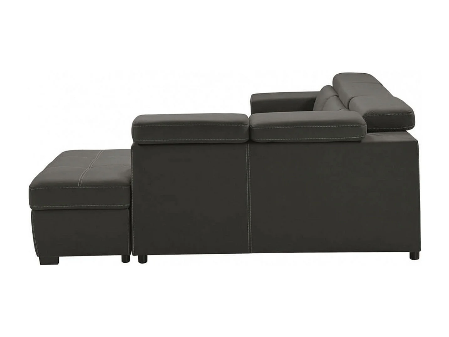 Canapé d'angle en microfibre avec 2 poufs et 1 coffre Selina-Couleur Gris foncé-angle droit