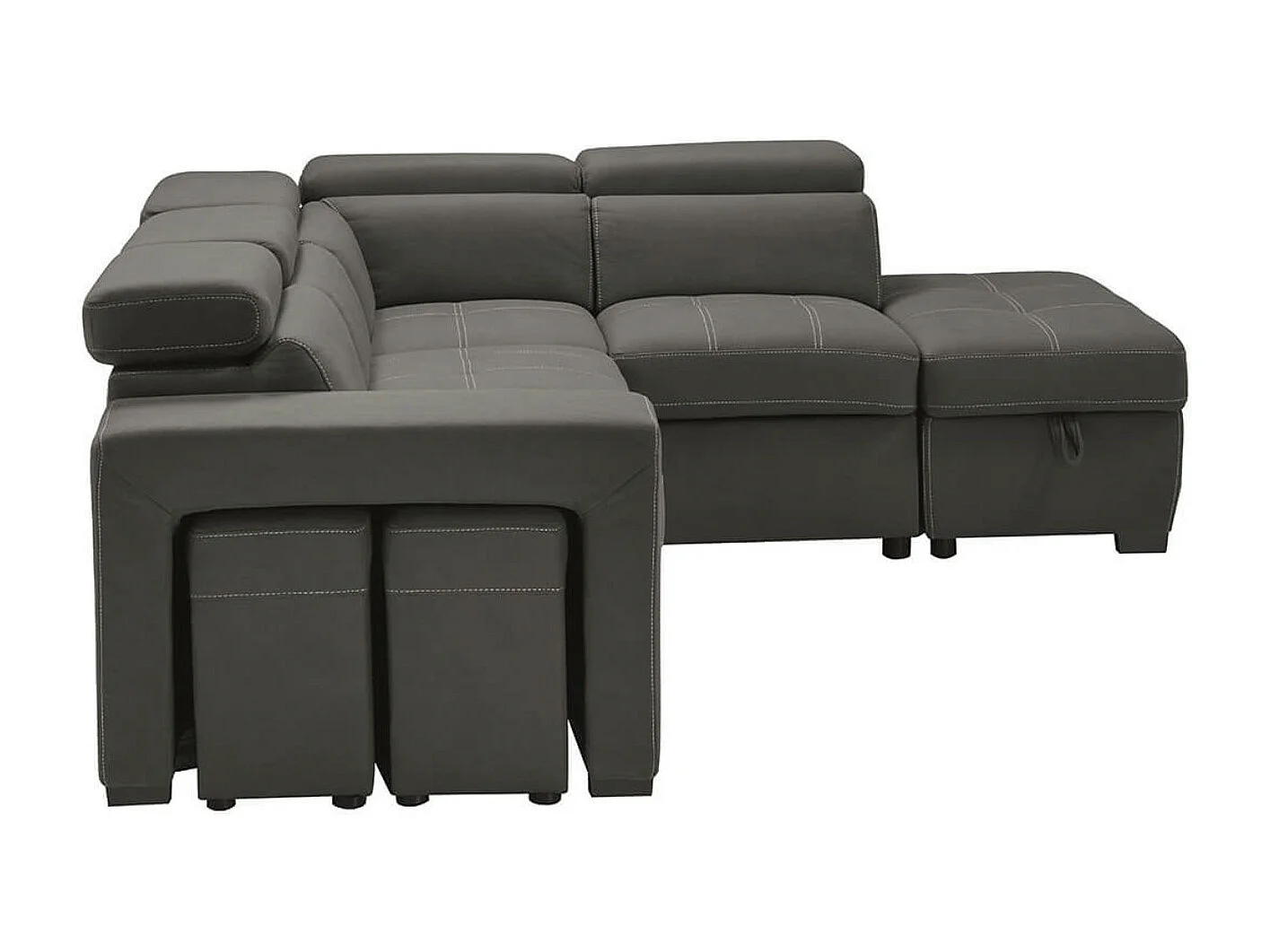 Canapé d'angle en microfibre avec 2 poufs et 1 coffre Selina-Couleur Gris foncé-angle droit