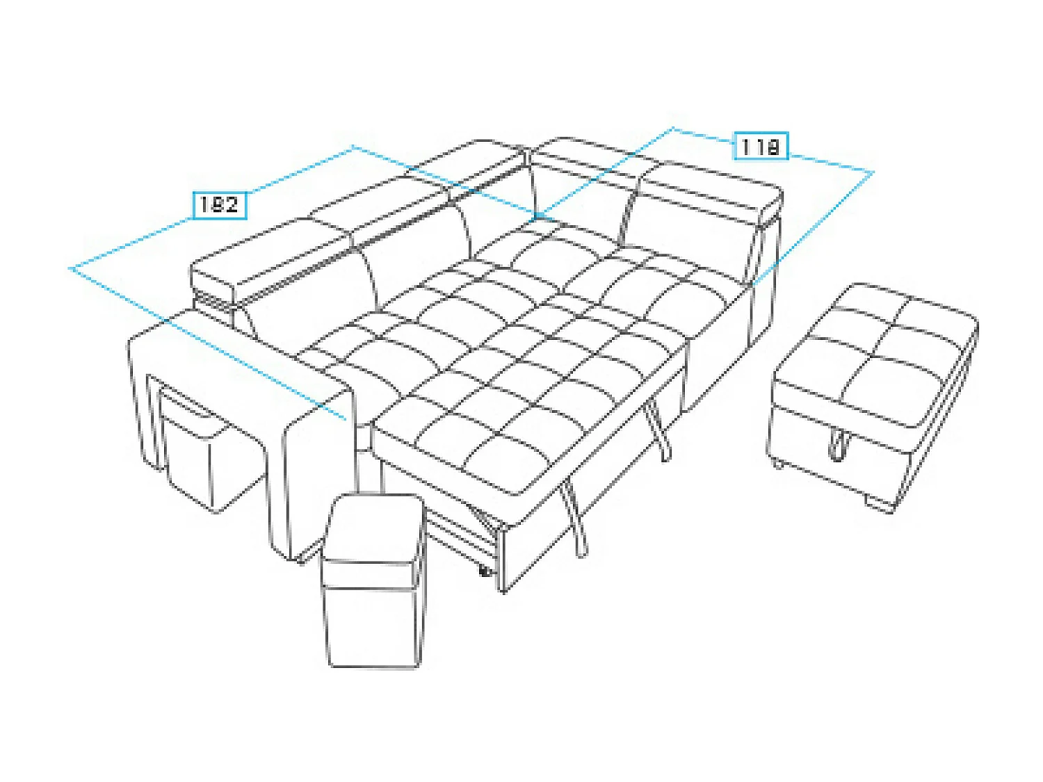 Canapé d'angle en microfibre avec 2 poufs et 1 coffre Selina-Couleur Gris foncé-angle droit
