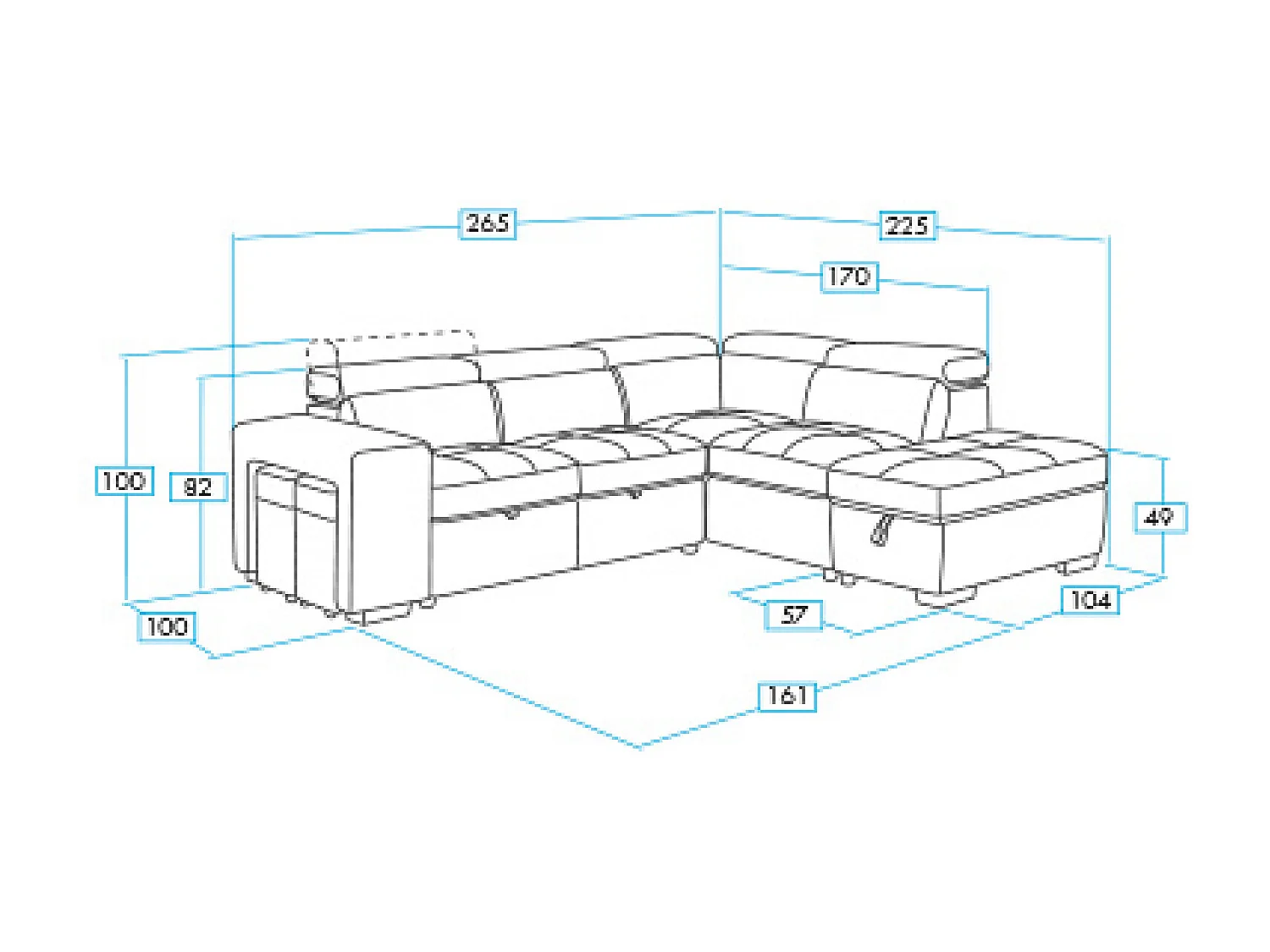 Canapé d'angle en microfibre avec 2 poufs et 1 coffre Selina-Couleur Gris foncé-angle droit