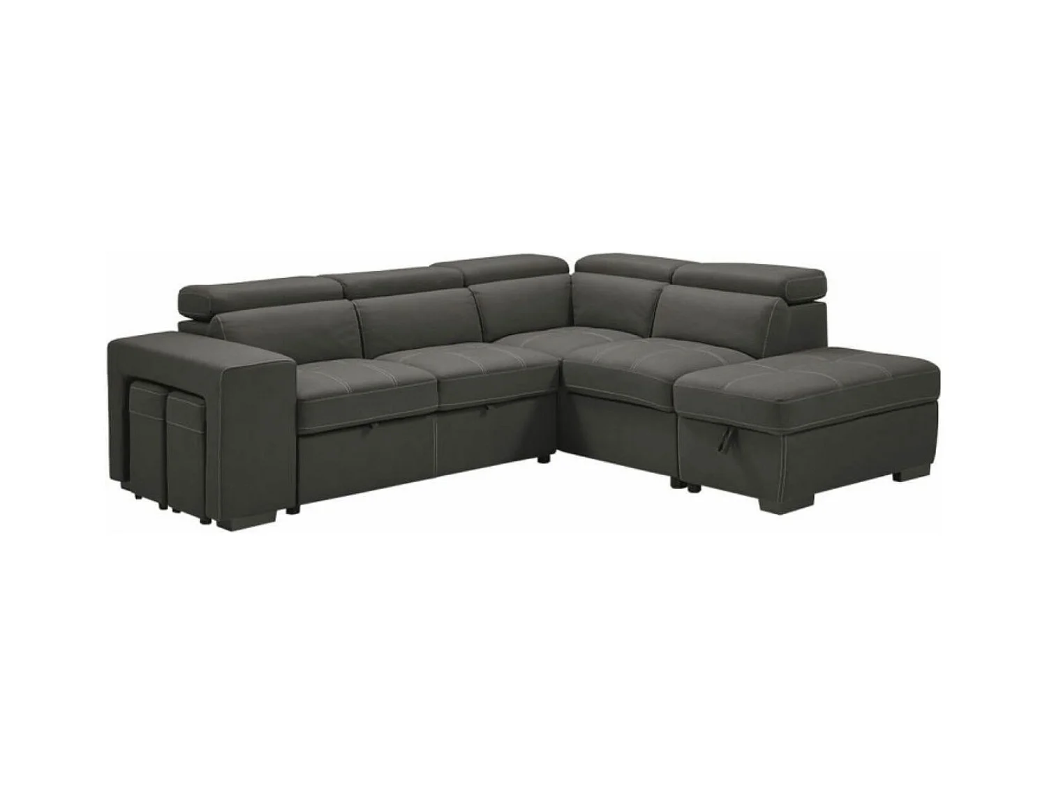 Canapé d'angle en microfibre avec 2 poufs et 1 coffre Selina-Couleur Gris foncé-angle droit