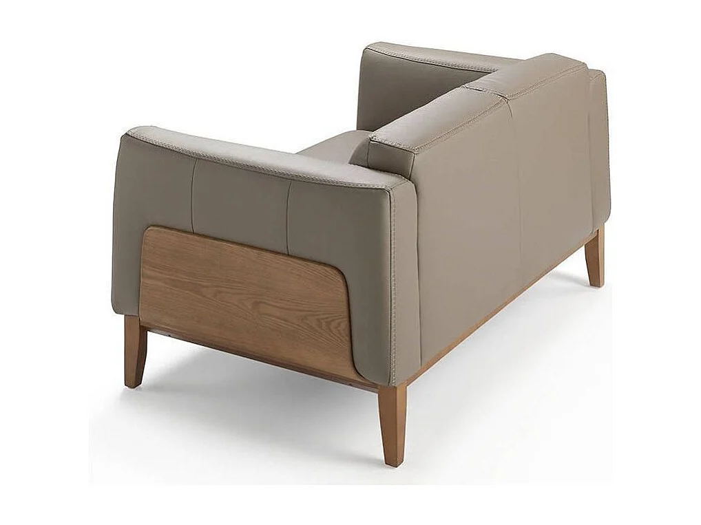 Kina 2-zits lederen bank en walnoothouten poten-Kleur Wit Piel-leer