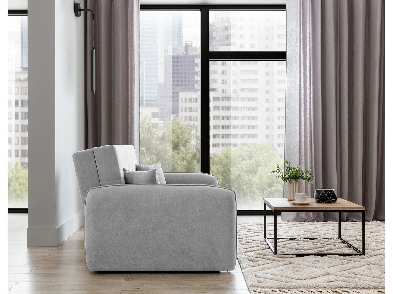 Petit canapé convertible original tissu gris clair Lany 155cm