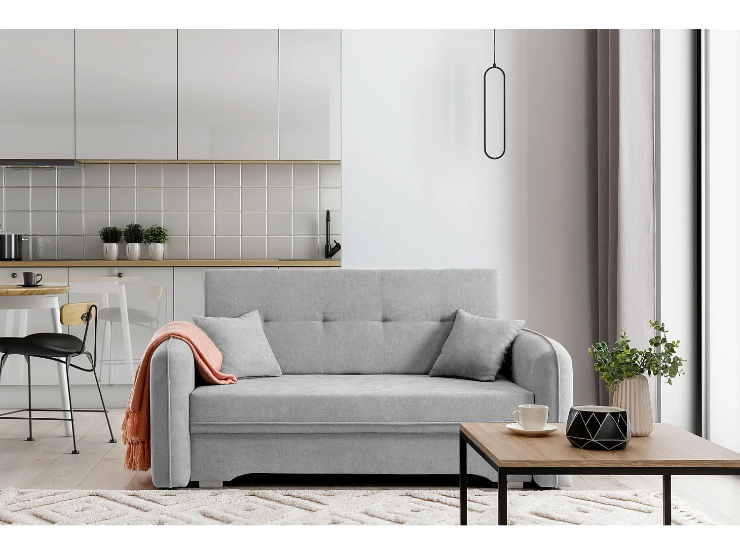 Petit canapé convertible original tissu gris clair Lany 155cm