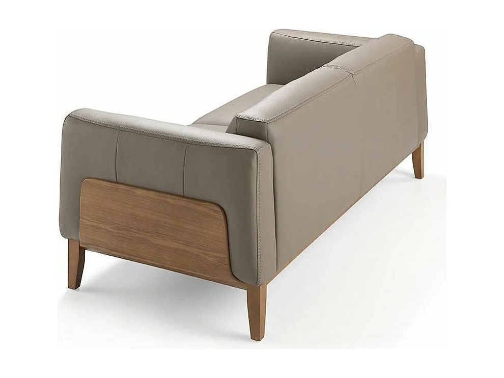 Canapé 3 places cuir taupe et pieds bois pin Kina-Couleur Cuir Piel café