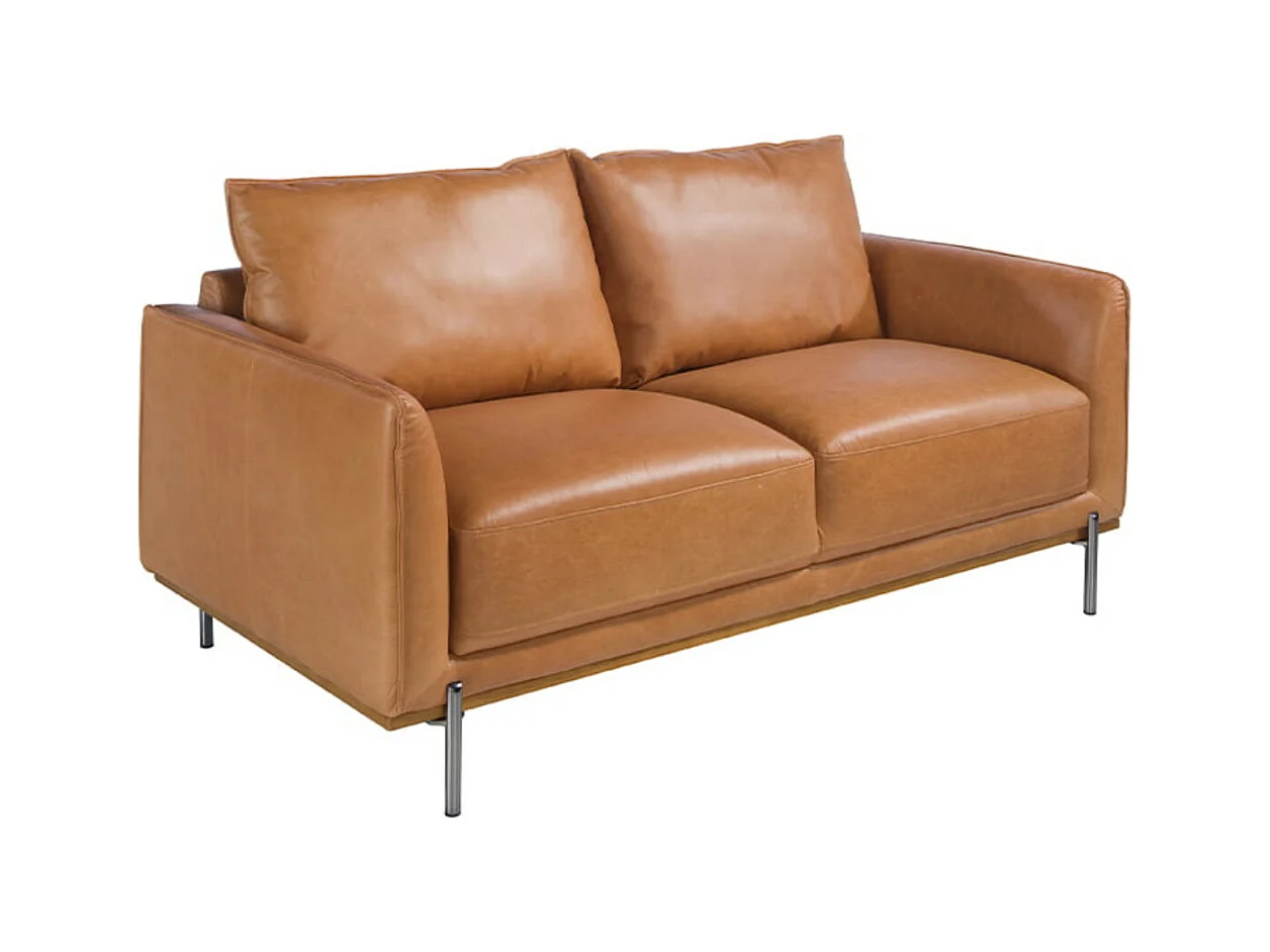 Hoogwaardige 2-zits leren bank Loma 164 cm-Kleur Leer van chocoladehuid