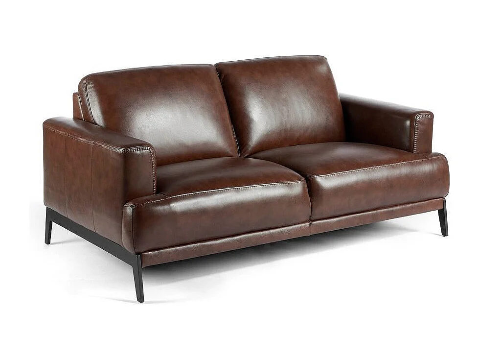 2-zits leren bank en zwarte RVS poten Yaro-Kleur Antraciet Piel-leer