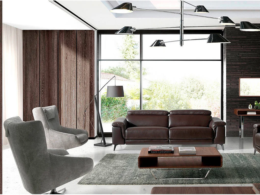 Canapé 3 places relax cuir marron foncé Alavy