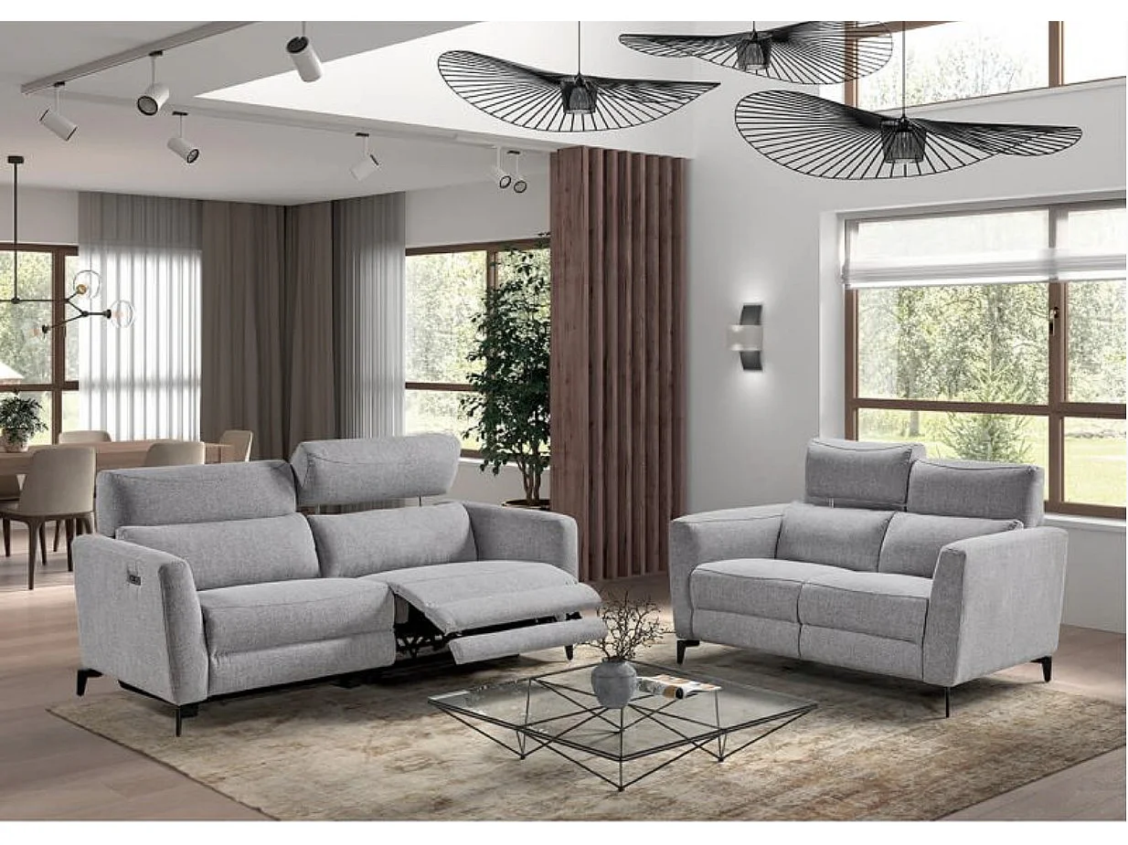 Canapé de relaxation en tissu Bakay-Gris foncé-Système Electrique-3 places