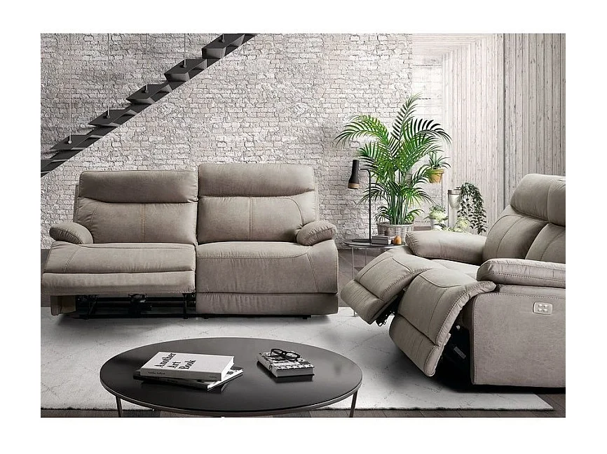 Sofá reclinable eléctrico de microfibra Ducka-Color ribete verde crudo-Sistema Eléctrico-Número de plazas Sillón