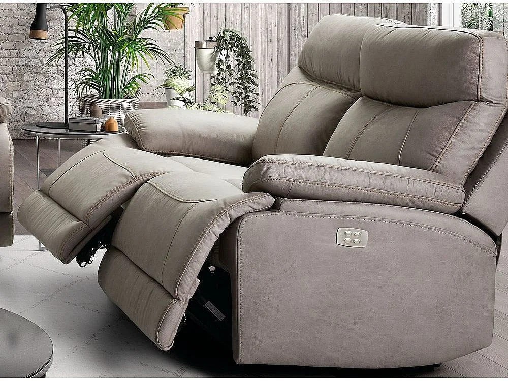 Sofá reclinable eléctrico de microfibra Ducka-Color ribete verde crudo-Sistema Eléctrico-Número de plazas Sillón