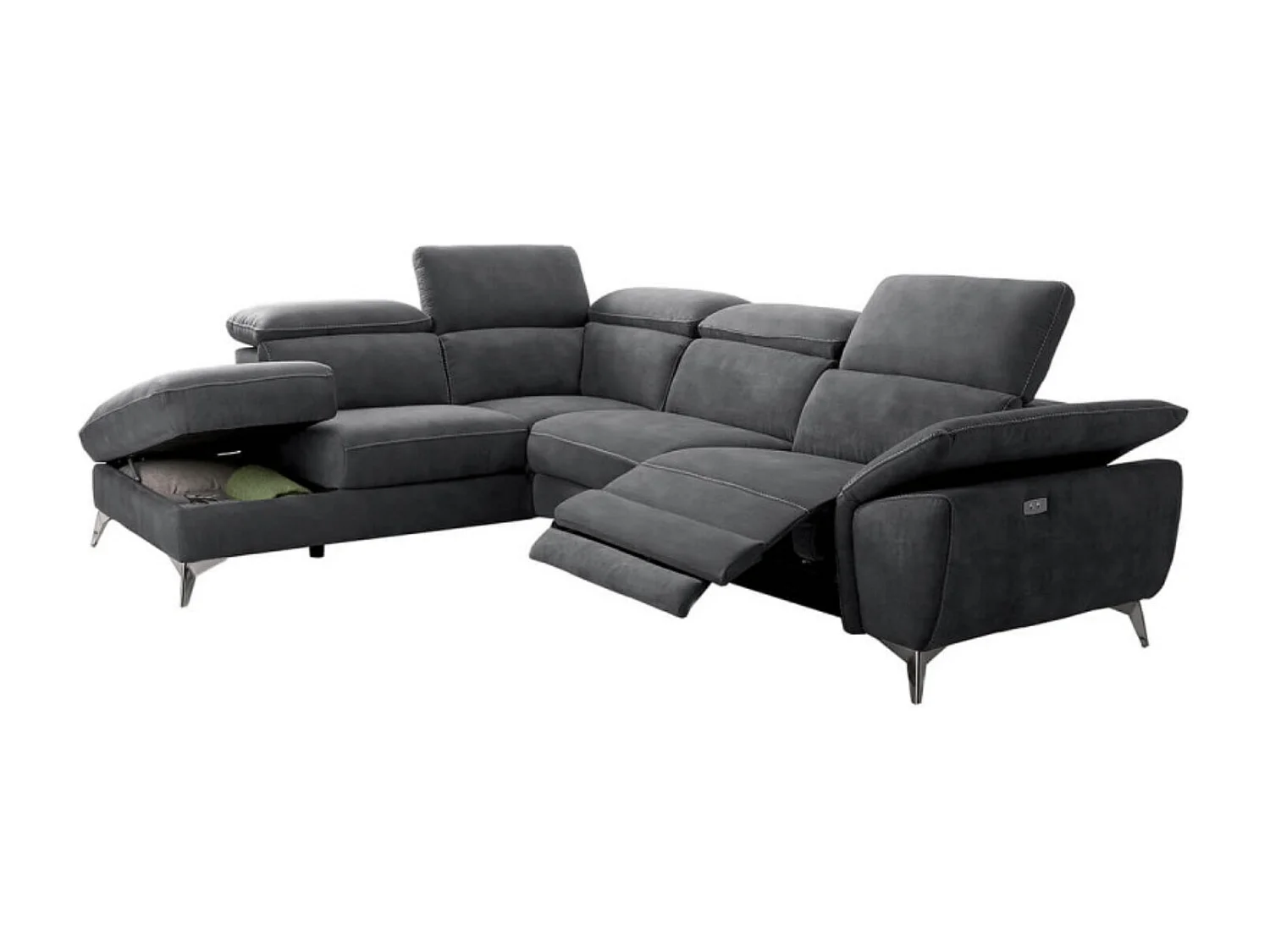 Skina microvezel elektrische relaxhoekbank-Kleur Donkergrijs-linkerhoek