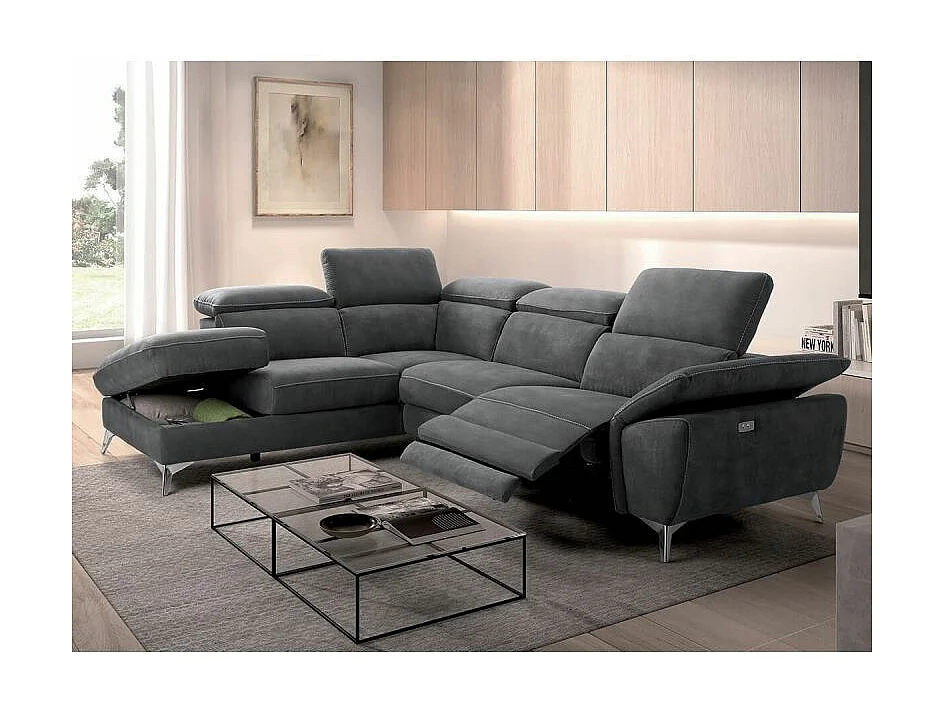 Skina microvezel elektrische relaxhoekbank-Kleur Donkergrijs-linkerhoek