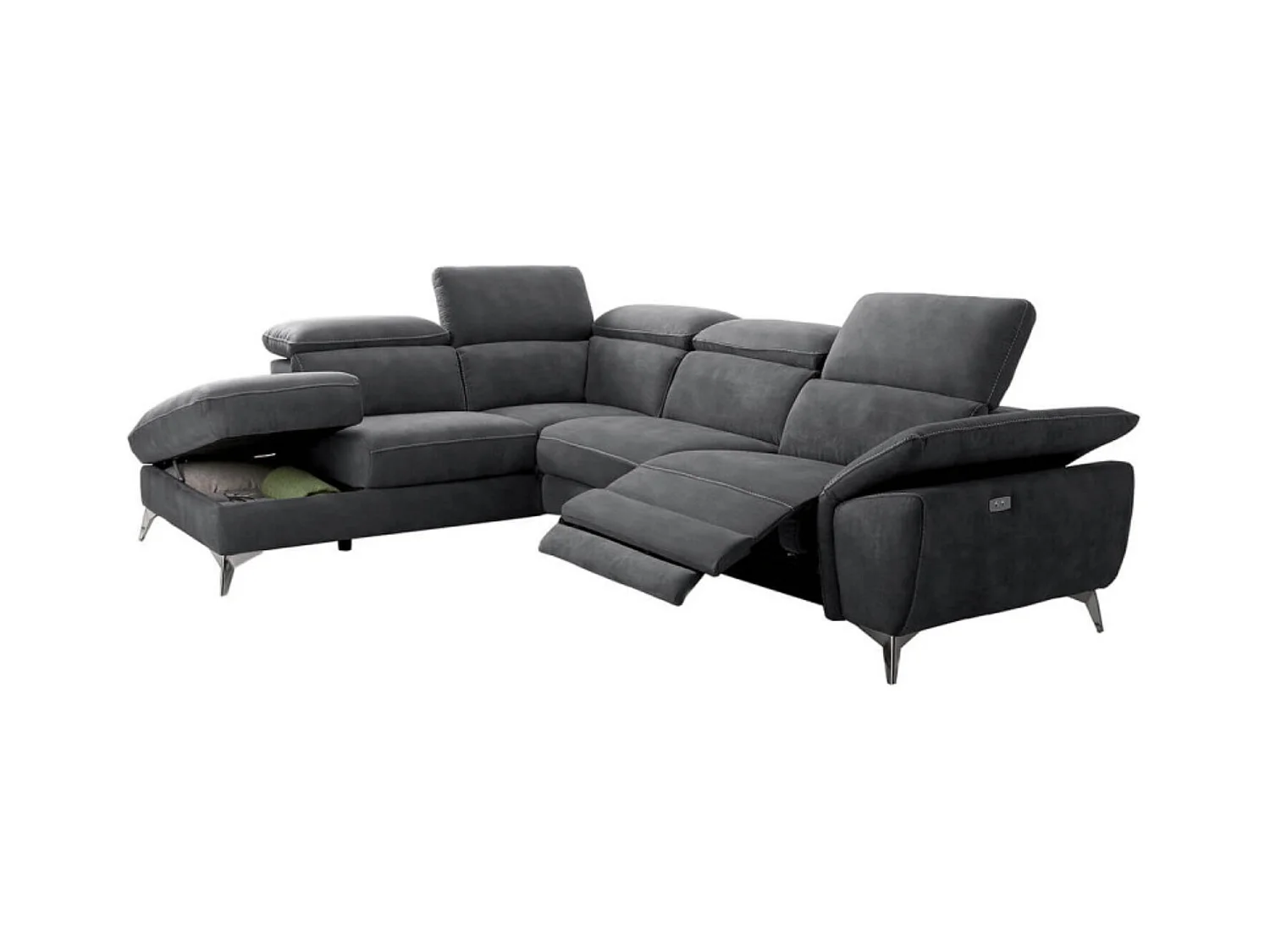 Canapé d'angle de relaxation électrique microfibre Skina-Couleur Gris foncé-angle gauche