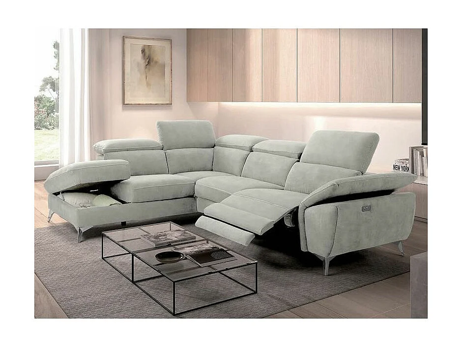 Canapé d'angle de relaxation électrique microfibre Skina-Couleur Gris clair-angle gauche