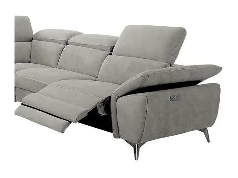 Canapé d'angle de relaxation électrique microfibre Skina-Couleur Gris clair-angle gauche