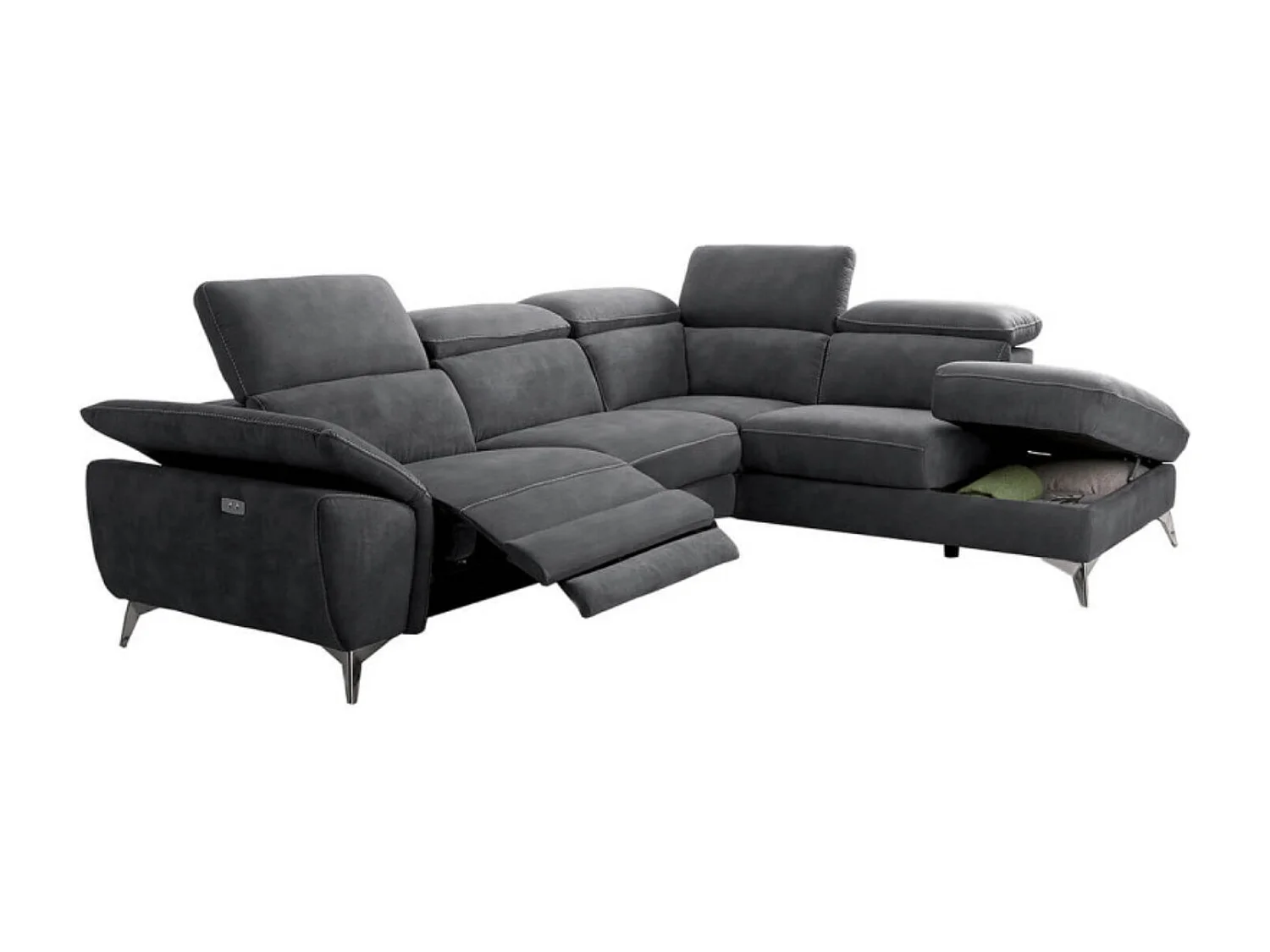 Canapé d'angle de relaxation électrique microfibre Skina-Couleur Gris clair-angle gauche