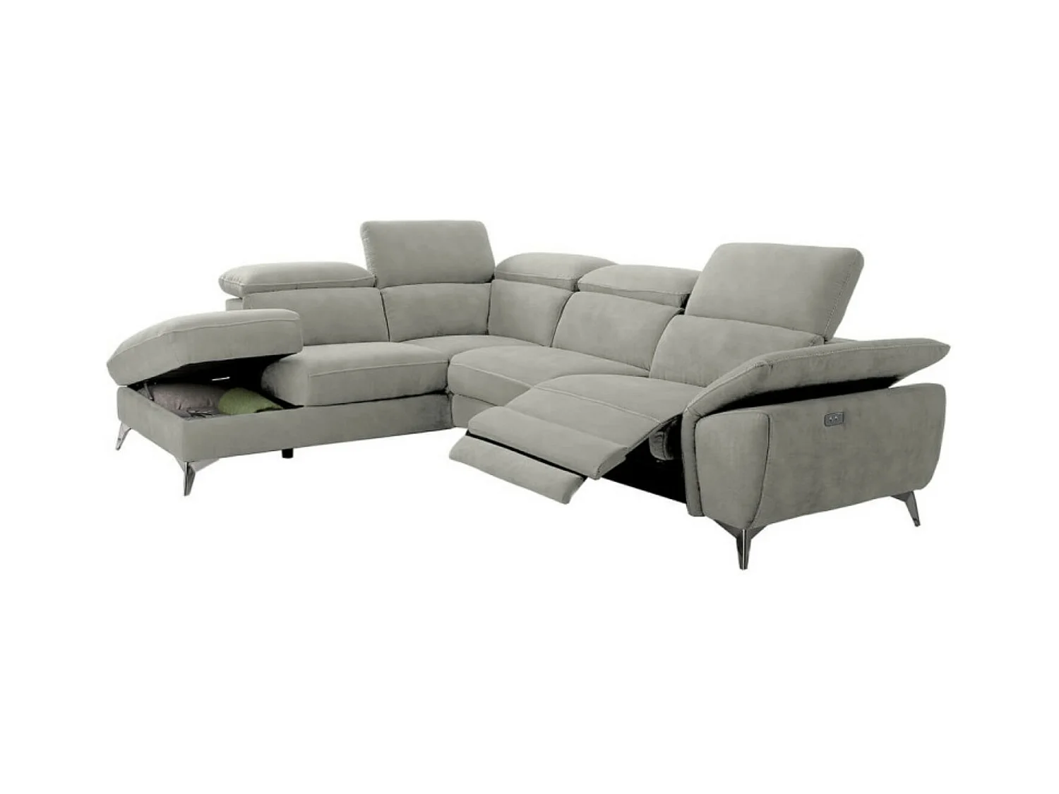 Canapé d'angle de relaxation électrique microfibre Skina-Couleur Gris clair-angle gauche