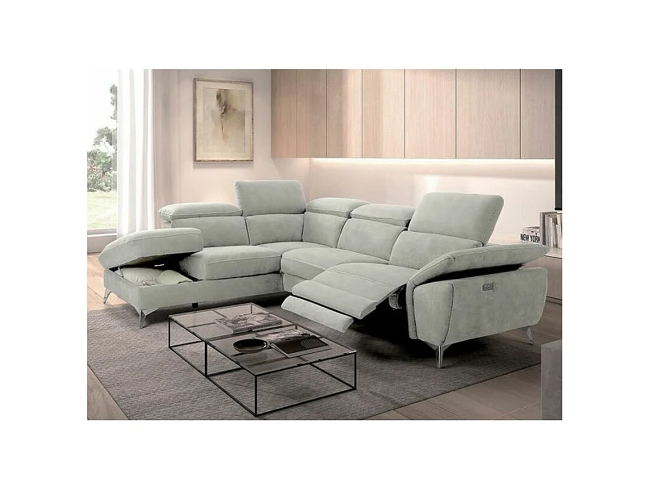 Skina microvezel elektrische relaxhoekbank-Kleur Lichtgrijs-linkerhoek