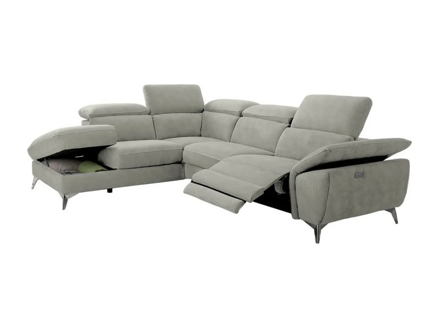 Skina microvezel elektrische relaxhoekbank-Kleur Lichtgrijs-linkerhoek