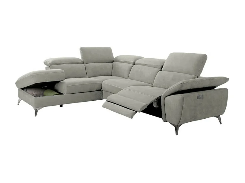 Canapé d'angle de relaxation électrique microfibre Skina-Couleur Gris clair-angle gauche